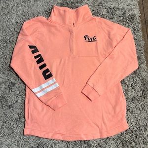 PINK PEACH COLORED QUARTER BUTTON UP SWEATSHIRT. SIZE SMALL. WOMEN’S.